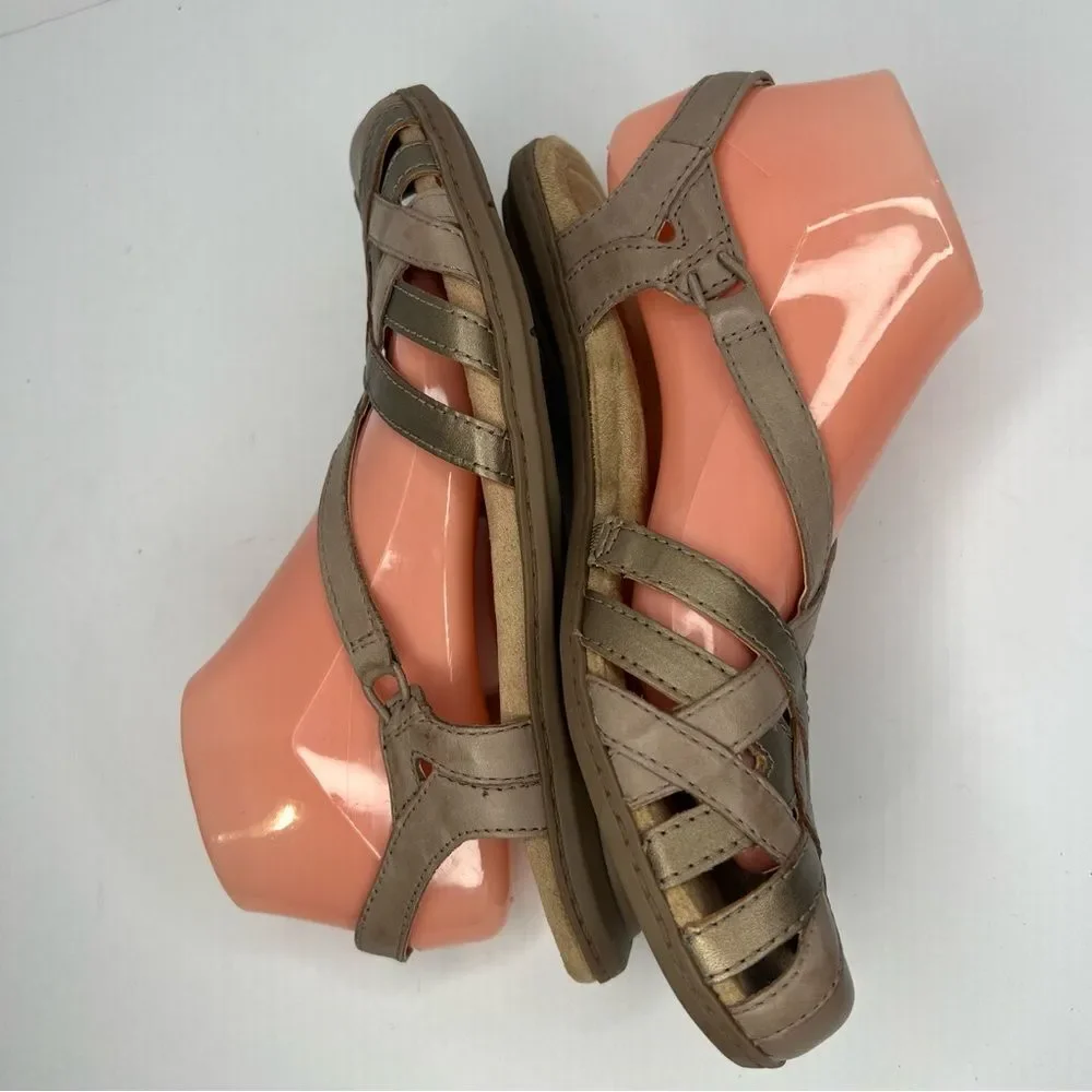 NWOT! Earth Origins Berri Woven Casual Round Slip-On Tan Leather Sandals Sz 9N